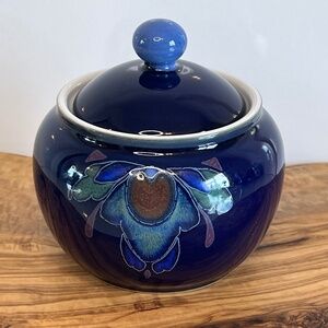 Denby Baroque Sugar Bowl Dish With Lid Cobalt Blue Stoneware Pottery Vintage